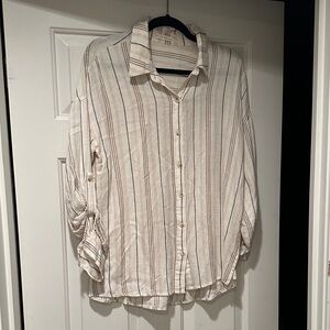BeCool small/med Striped beige and brown blouse. Great condition